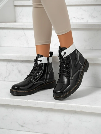 Дамски боти Perseida Nero от екологична патентна кожа, с връзки