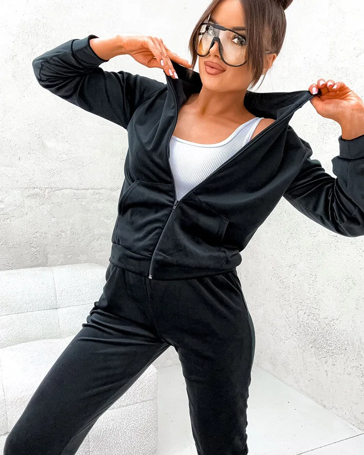 Royalfashion Дамски памучен а'ла велурен комплект