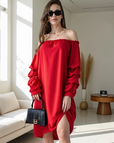 Royalfashion Гладка дамска рокля а'ла испанска с волани