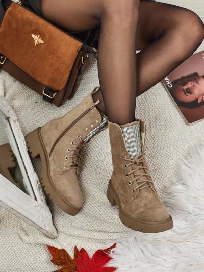 Дамски еко велурени боти с връзки Ferlyne