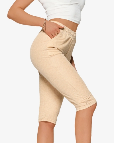 Дамски къси панталони от плат с дължина 3/4 в бежово PLUS SIZE- Облекло