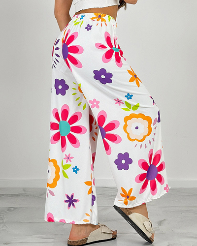 Royalfashion Дамски широки панталони от плат с флорални мотиви