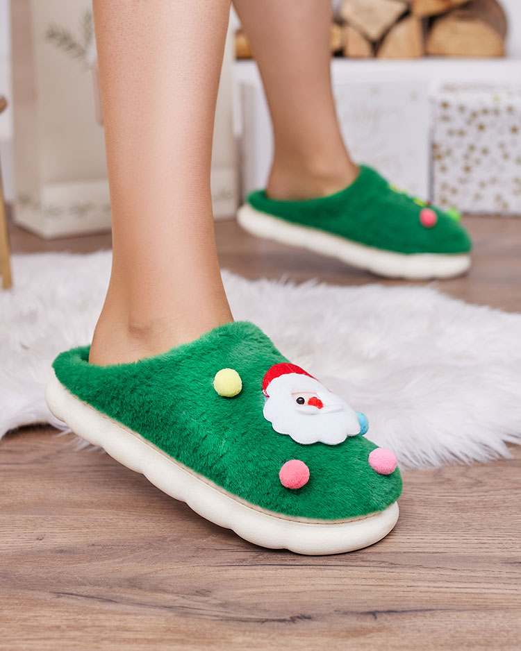 Royalfashion Коледни дамски чехли в зелено Fertemse