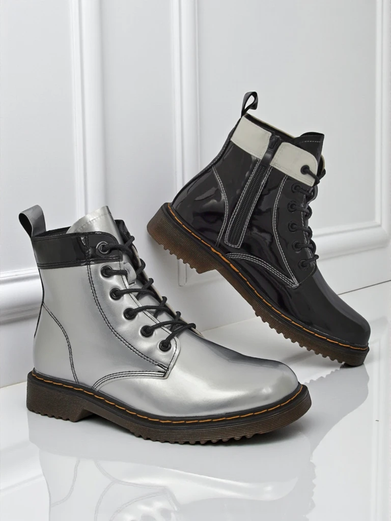 Дамски боти Perseida Nero от екологична патентна кожа, с връзки