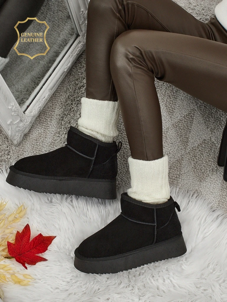 Къси дамски боти а'ла снегоходки от естествена кожа Elunara