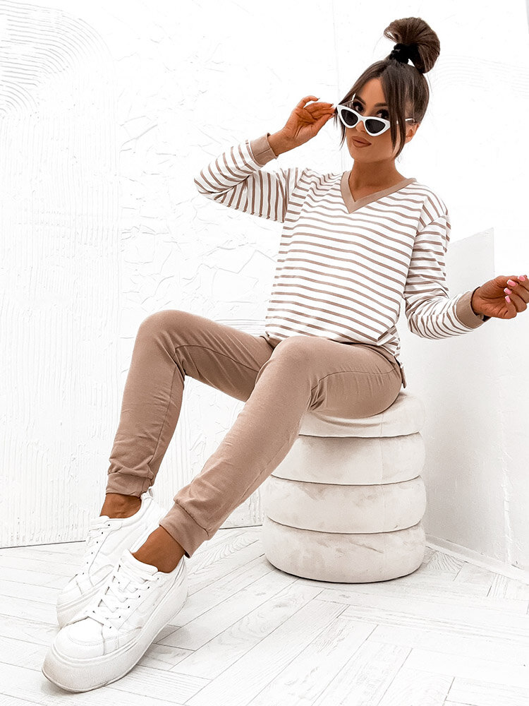 Royalfashion Дамски памучен комплект на райета