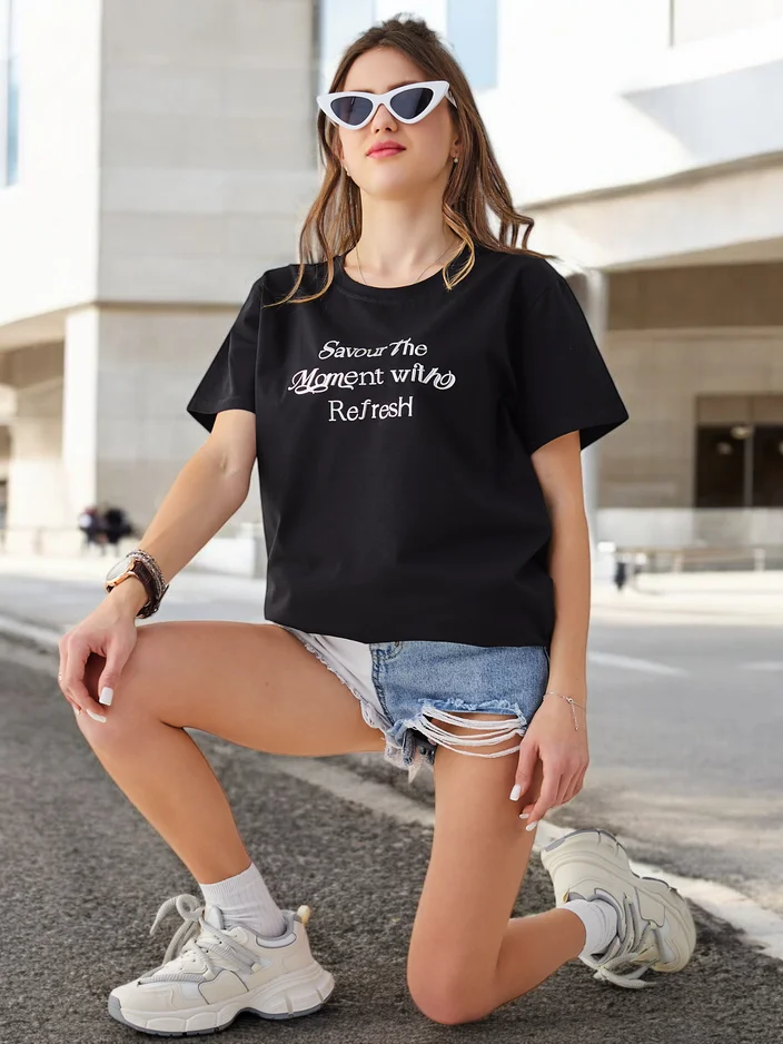 Royalfashion Памучна женска тениска Наслади се на момента с Refresh