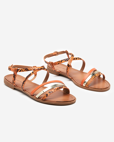 Pomarańczowe sandałki damskie a'la skóra węża Elione - Obuwie