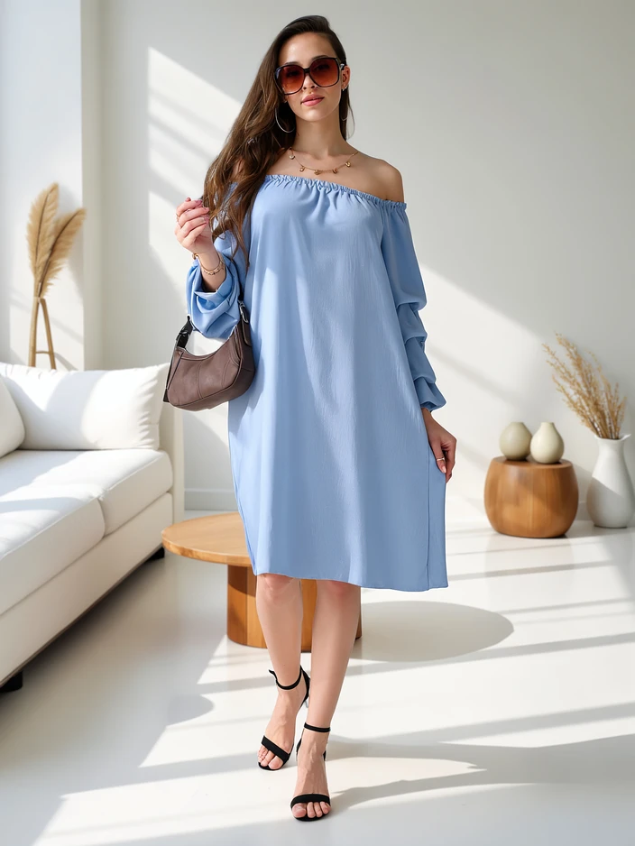 Royalfashion Гладка дамска рокля а'ла испанска с волани