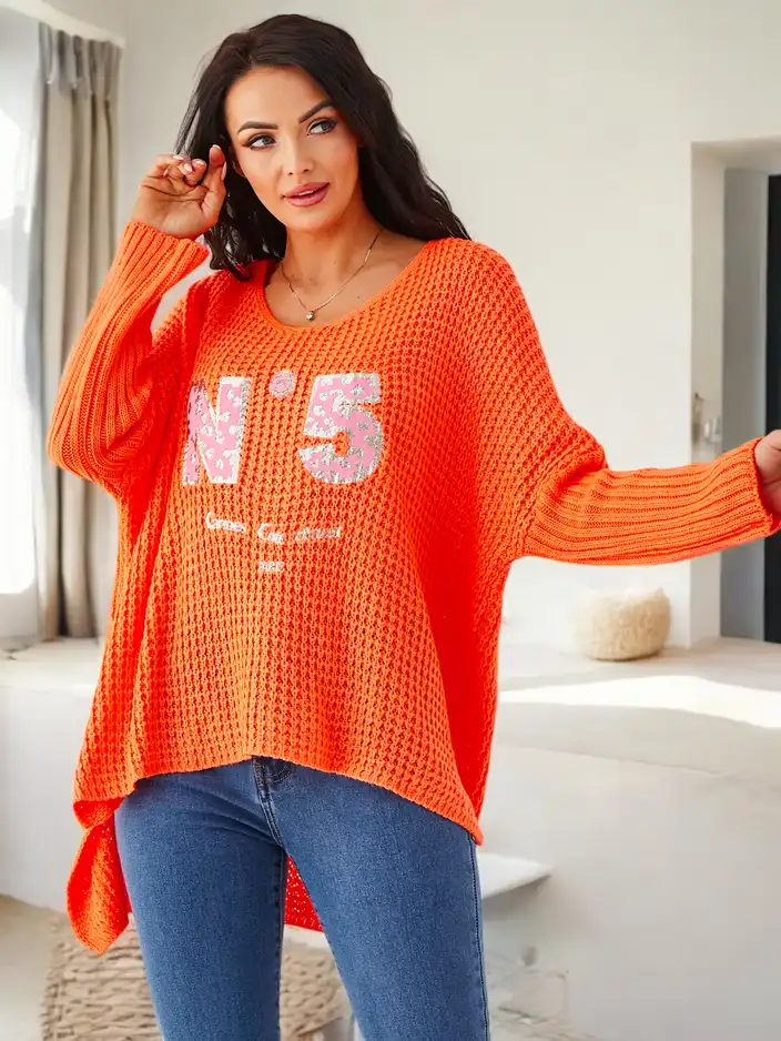 Роялфешън акрилен дамски плетен пуловер с надписи