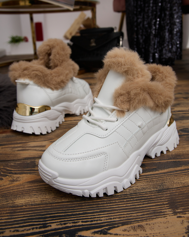 Sportowe białe buty damskie z futerkiem Flixi - Obuwie