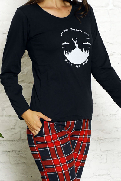 Royalfashion Дамска пижама в тъмносиньо и червено