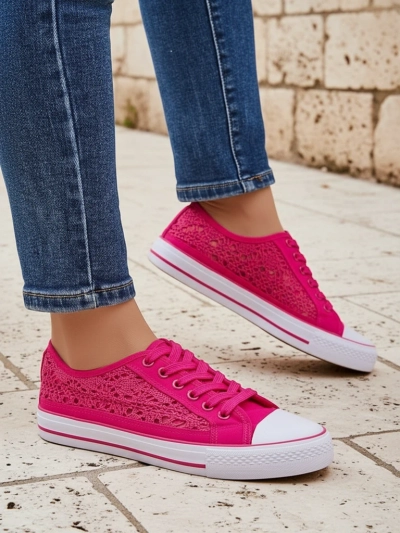 Дамски кецове Callista Fuksja - лека тъкан, равна подметка 2,5 см