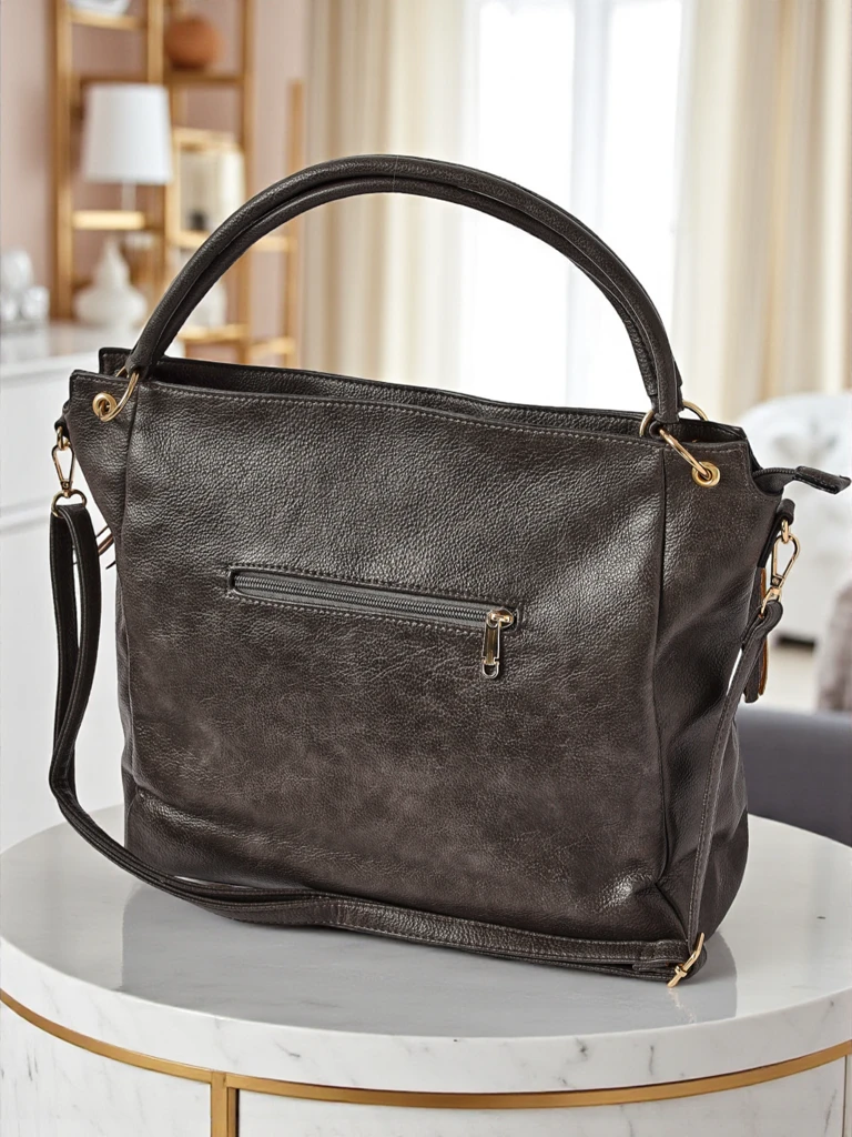 Дамска кожена чанта Artemida Vera – сива елегантност и функционалност