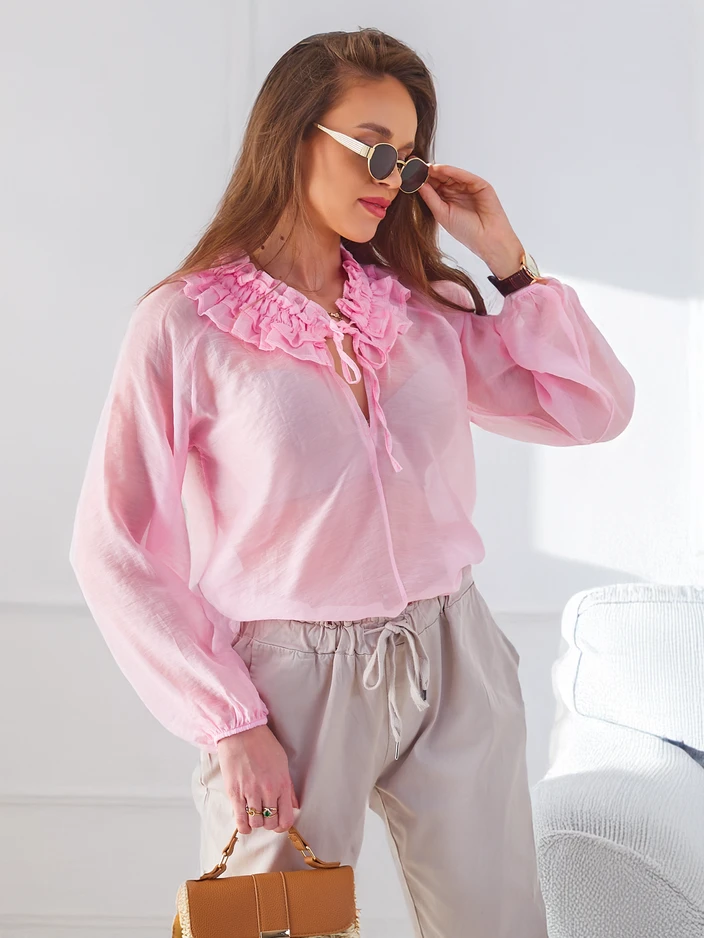 Royalfashion Прозрачна дамска риза с декоративна якичка