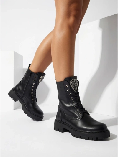 Дамски боти Luna, черни, кожени, елегантни за есента