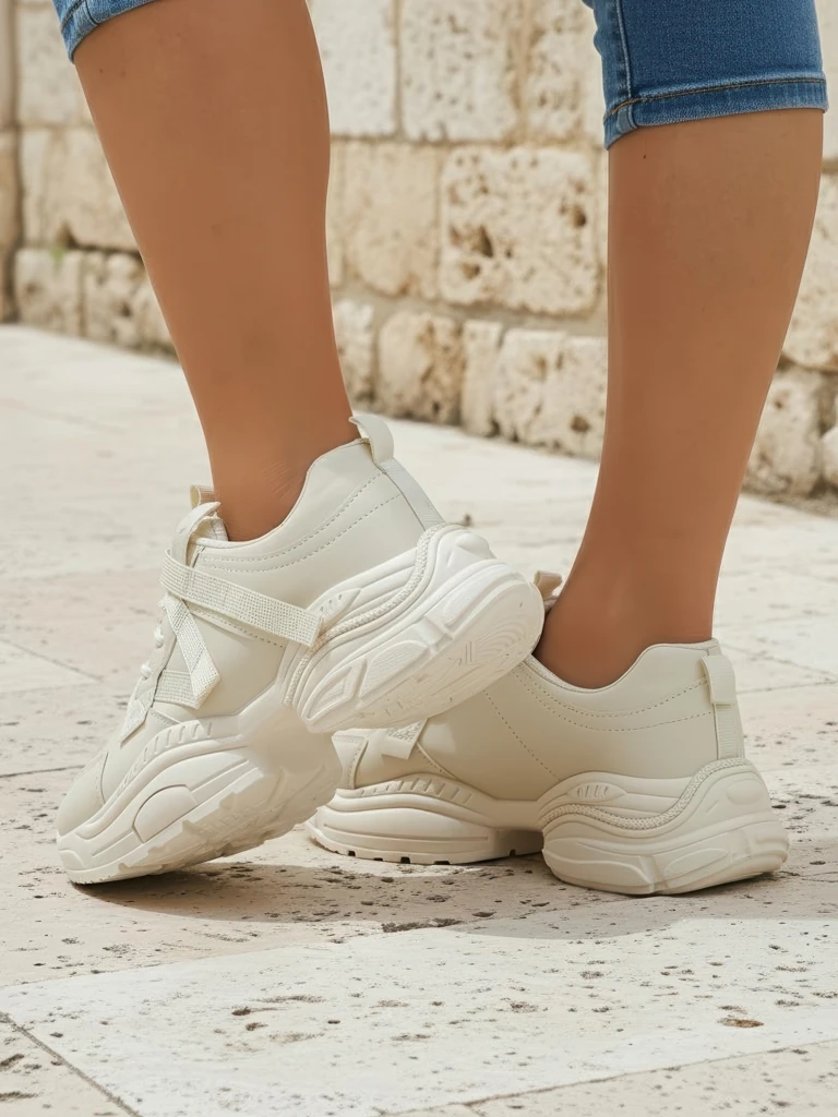 Бежови дамски сникърси Platina Roma на равна подметка, еко кожа, 5 см