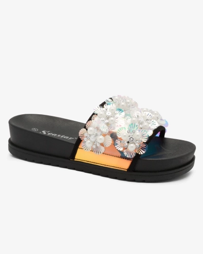 Czarne damskie klapki na platformie z ozdobami Maurelle - Obuwie