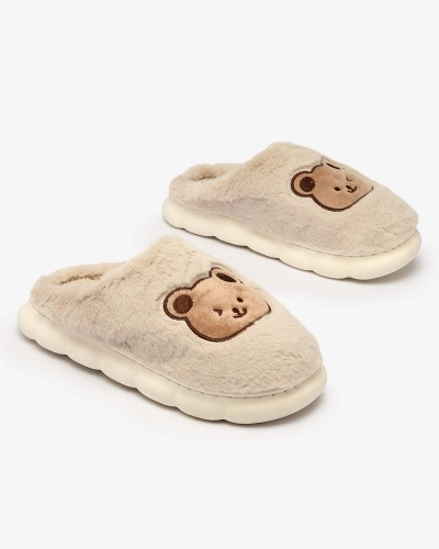 Royalfashion Светлосиви дамски чехли от естествена кожа с мече Hettres