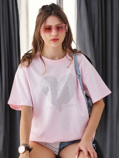 Royalfashion Дамска памучна тениска LOVE с кристали