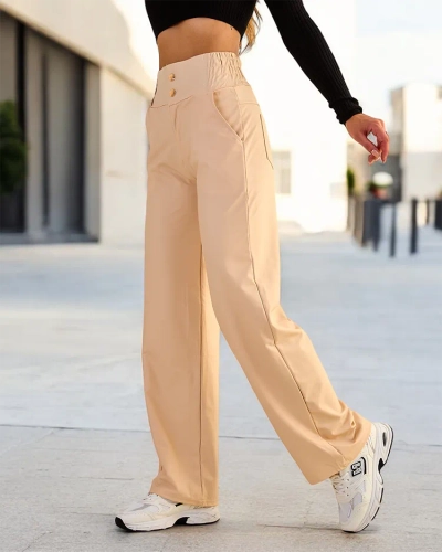 Royalfashion Дамски широки панталони от еко кожа