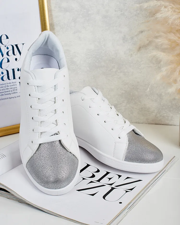 Дамски маратонки Royalfashion Calista сребристо-бели стилни еко кожа