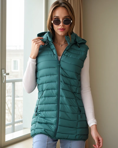 Royalfashion Дамска безръкава якета с detachable качулка