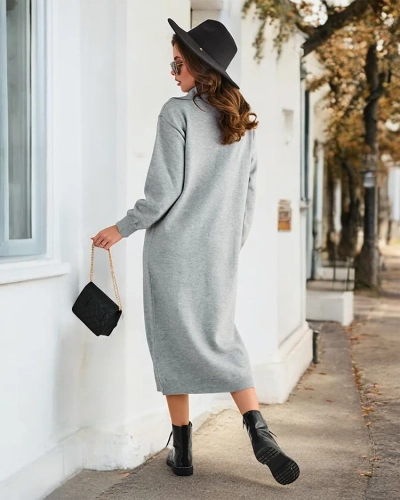Дълго пуловерно дамско плетено плетено рокля