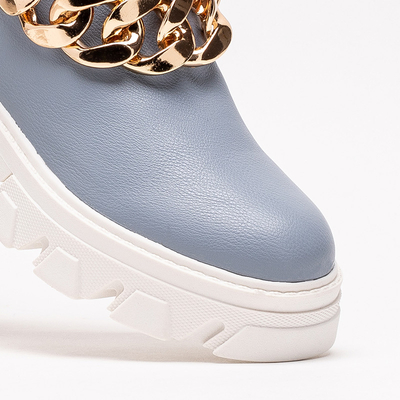 Сини дамски ботуши с верижка Tenkay - Обувки