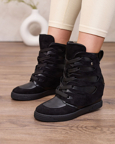 Royalfashion Черни дамски спортни ботуши на ток Pamstinsa