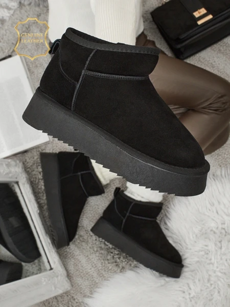 Къси дамски боти а'ла снегоходки от естествена кожа Elunara