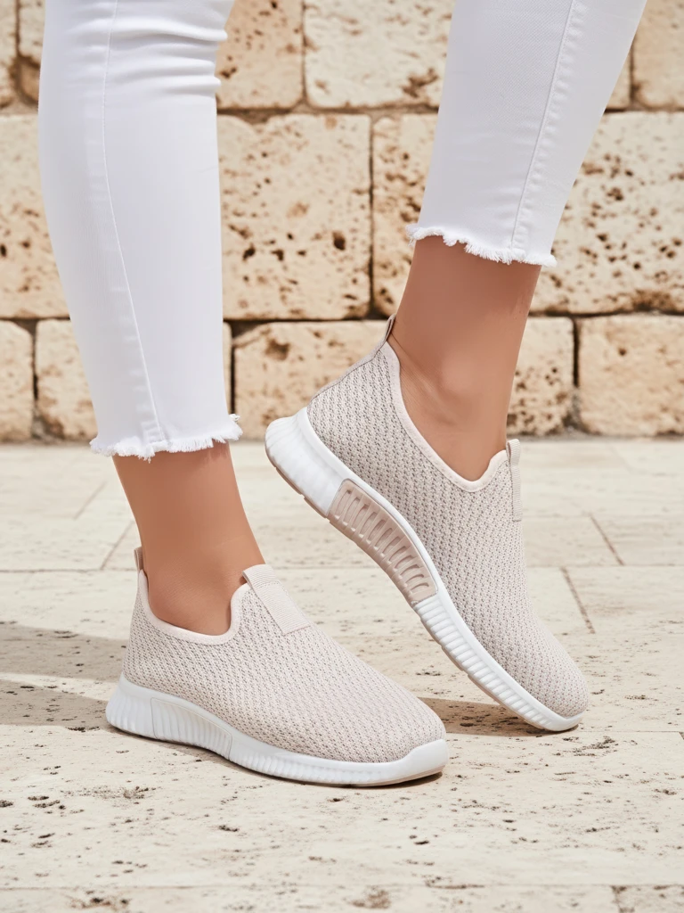 Дамски бежови сникърси Eulalia Slip-On плосък ток плат лято пролет