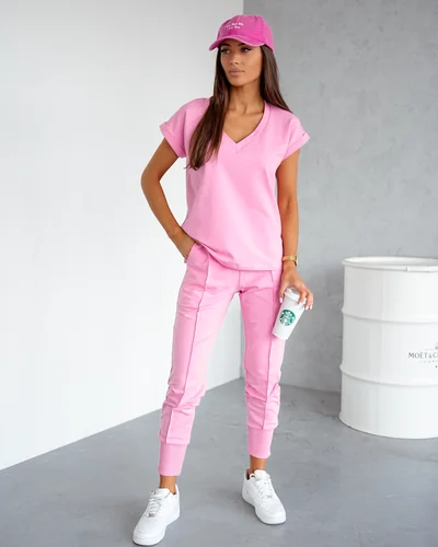 Royalfashion Дамски памучен ежедневен комплект с къси ръкави