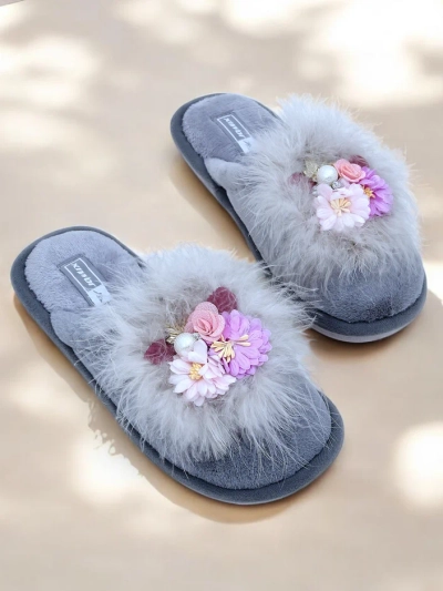 Кожени женски чехли с цветя Ederra