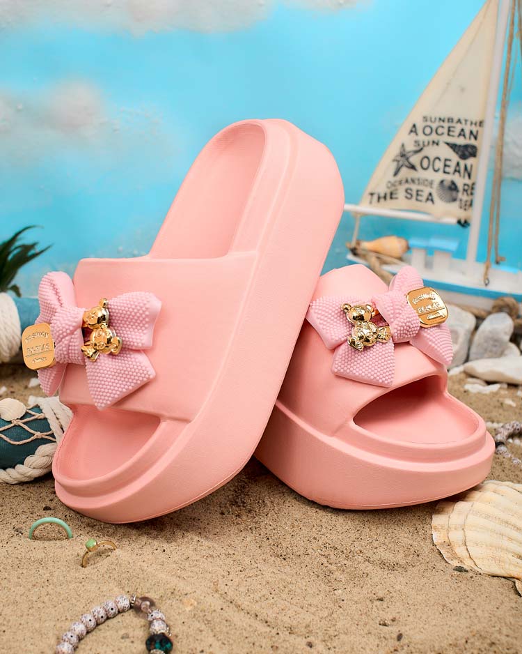 Royalfashion Дамски гумени джапанки с декоративна панделка Nilm