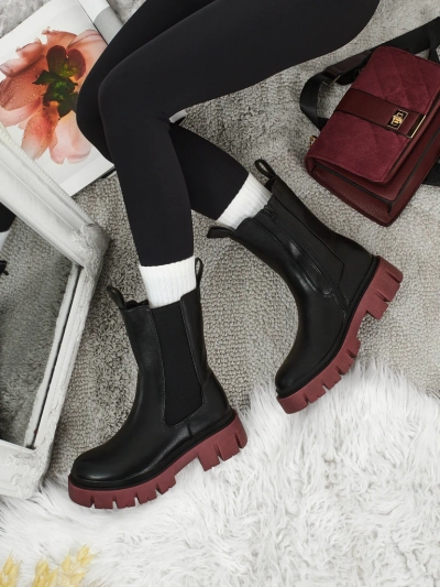 Високи дамски еко кожени боти с цветна подметка Dorvella