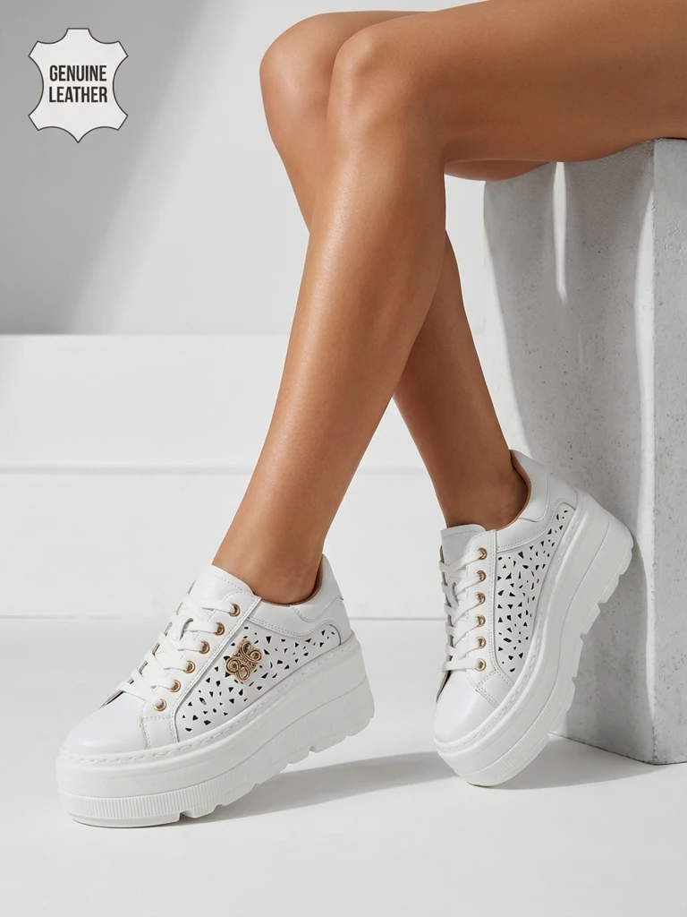 Ажурни дамски спортни сникърси от естествена кожа Atelle