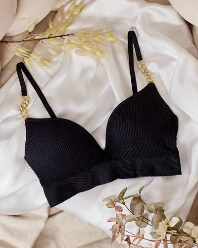 Royalfashion Дамски оребрен сутиен с декоративни презрамки