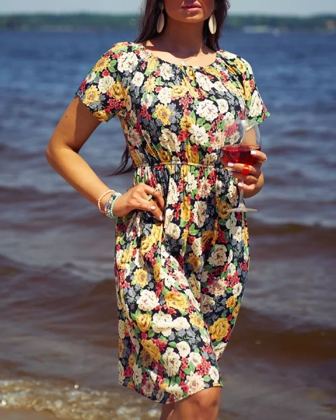 Royalfashion Дамска флорална мини рокля a'la hiszpanka в черно