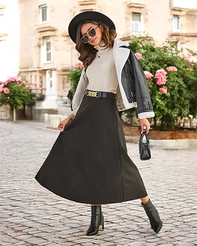 Дамска миди пола Royalfashion от велур