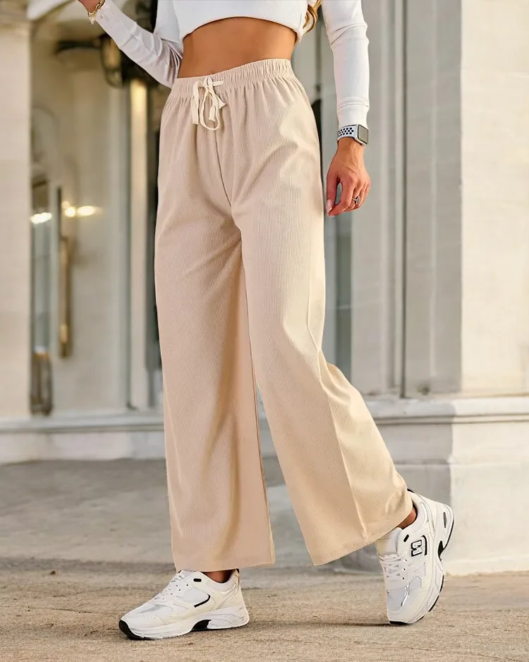 Royalfashion Дамски широки панталони с ребро