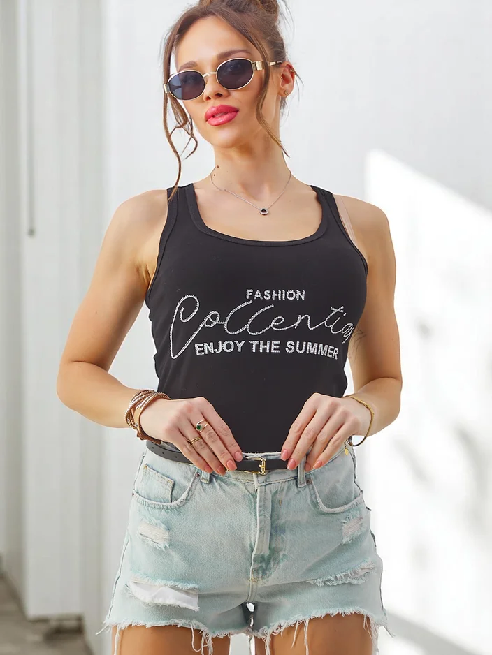 Royalfashion Жена памучен потник с презрамки Насладете се на лятото