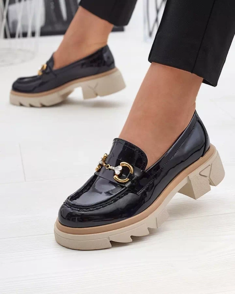 Лакирани черни дамски мокасини с кристали Inriw - Обувки