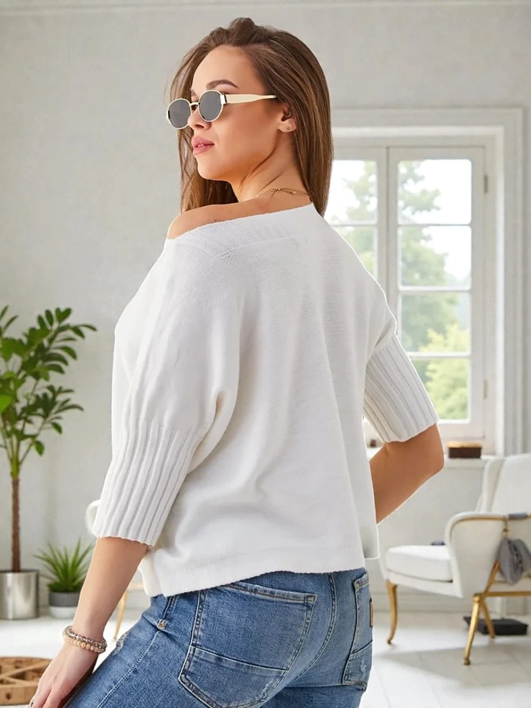 Royalfashion Женски вискозен пуловер с къси ръкави