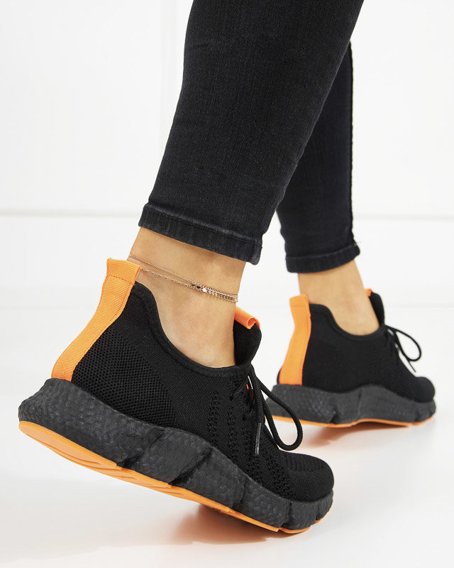 Czarno- pomarańczowe sportowe buty damskie Bommgi - Obuwie