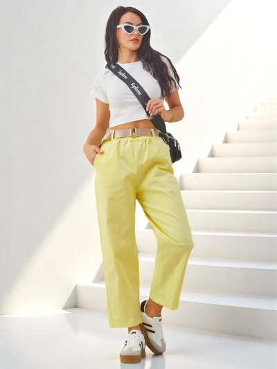 Royalfashion Памучни прави дамски панталони плат