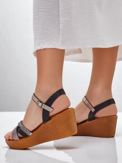 Royalfashion дамски сандали на платформа с камъчета и блестящи елементи Glittera