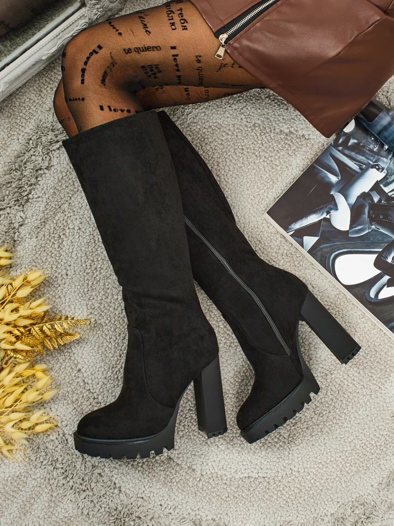 Дамски еко велурени ботуши на ток GaleNest