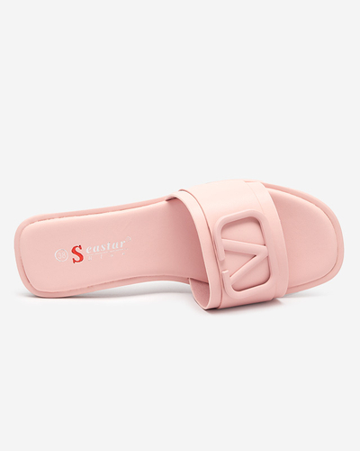 Pudrowe damskie klapki z eko skóry Cartec- Obuwie