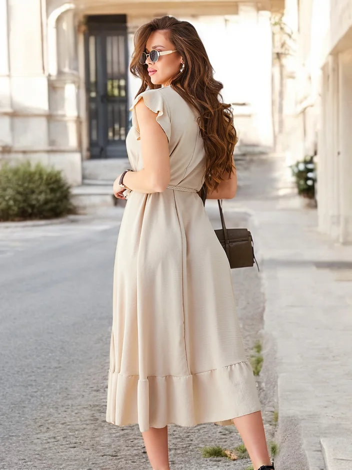 Рокля миди за жени Royalfashion с ръбове и къси ръкави